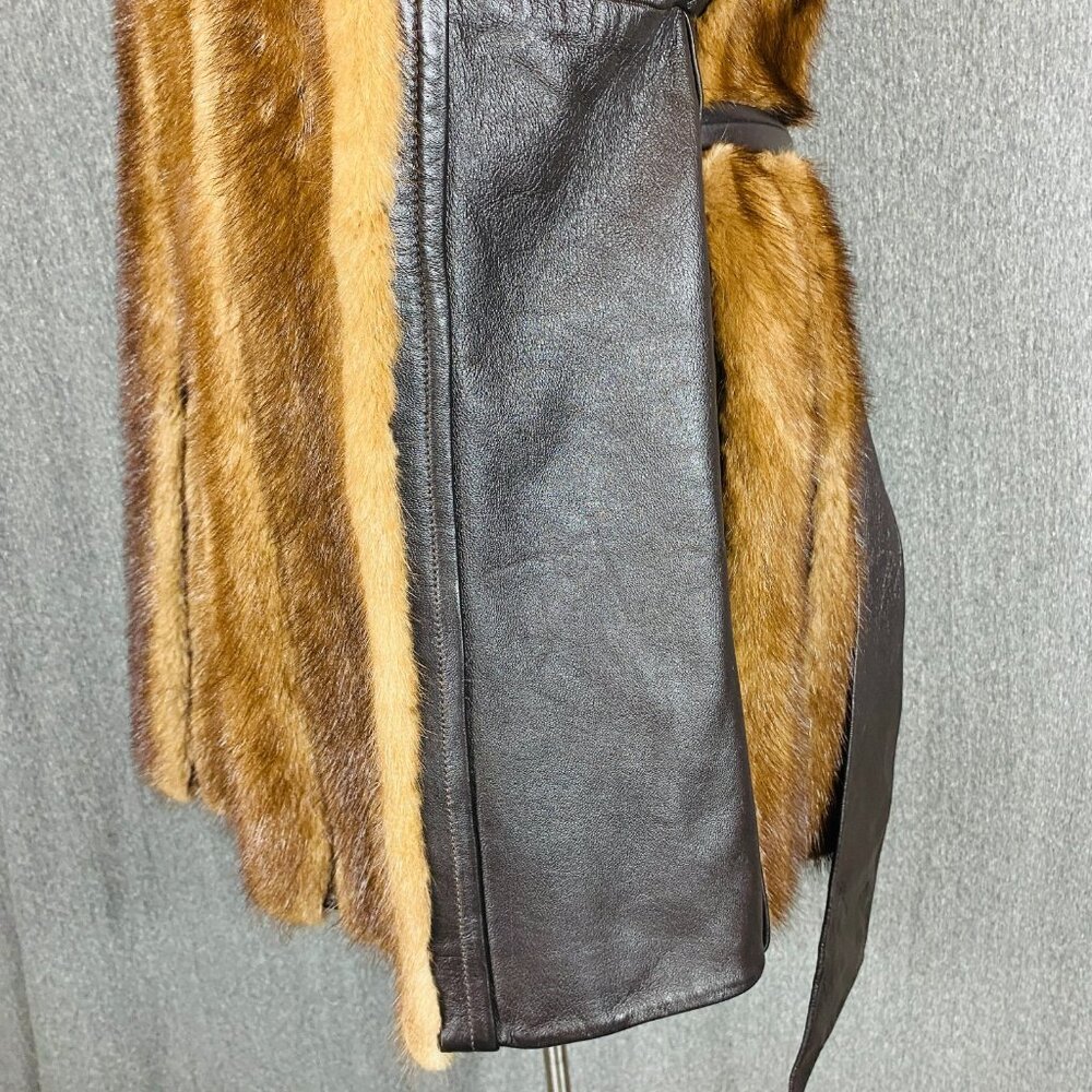 Vtg Mr. Leonard Jacket Women Brown Fur Leather Belted Waist Classic 70’s - Picture 3 of 14